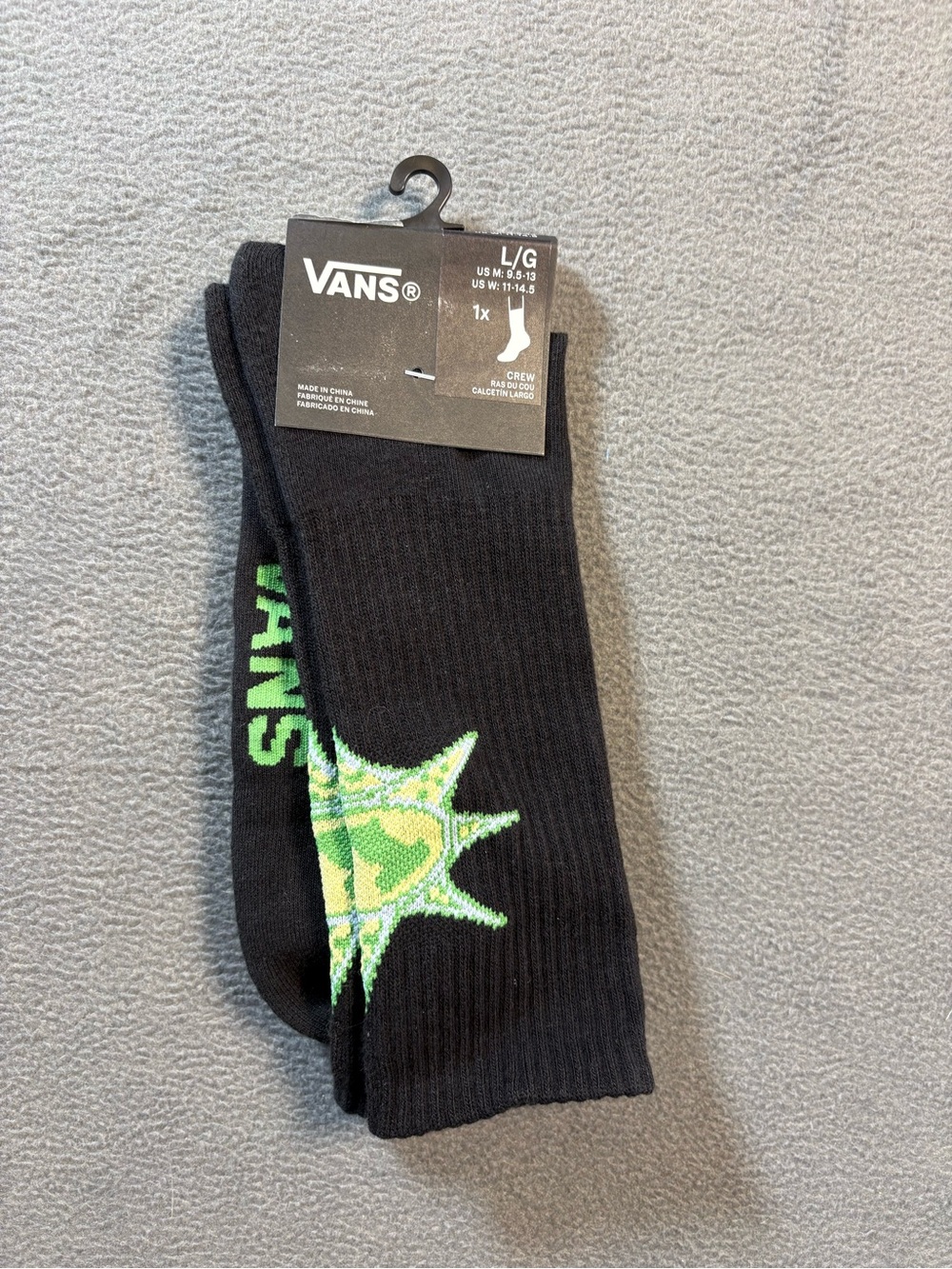 Vans Men's Black Crew Socks with Green Star Logo